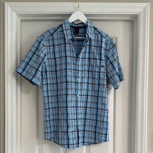 Marmot Men's Casual Blue and Black Plaid Shirt